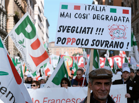 Manifestantes protestam em Roma