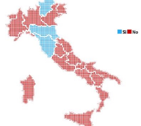 Mapa completo do resultado do referendo na Itália