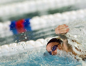 Federica Pellegrini durante a final dos 200 metros livre no Campeonato Italiano de Natação, one superou o recorde mundial que já era seu