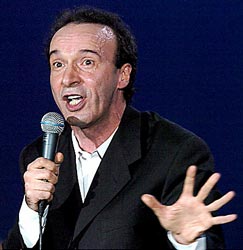 O ator italiano, Roberto Benigni, durante apresentação do