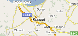 Mapa da localidade de Sassari, na Sardegna