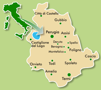 Mapa que localiza a Região da Umbria, atingida pelo terremoto
