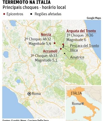Epicentro do grave terremoto que atingiu a Itália