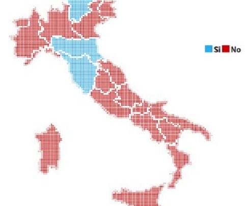 Mapa completo do resultado do referendo na Itália
